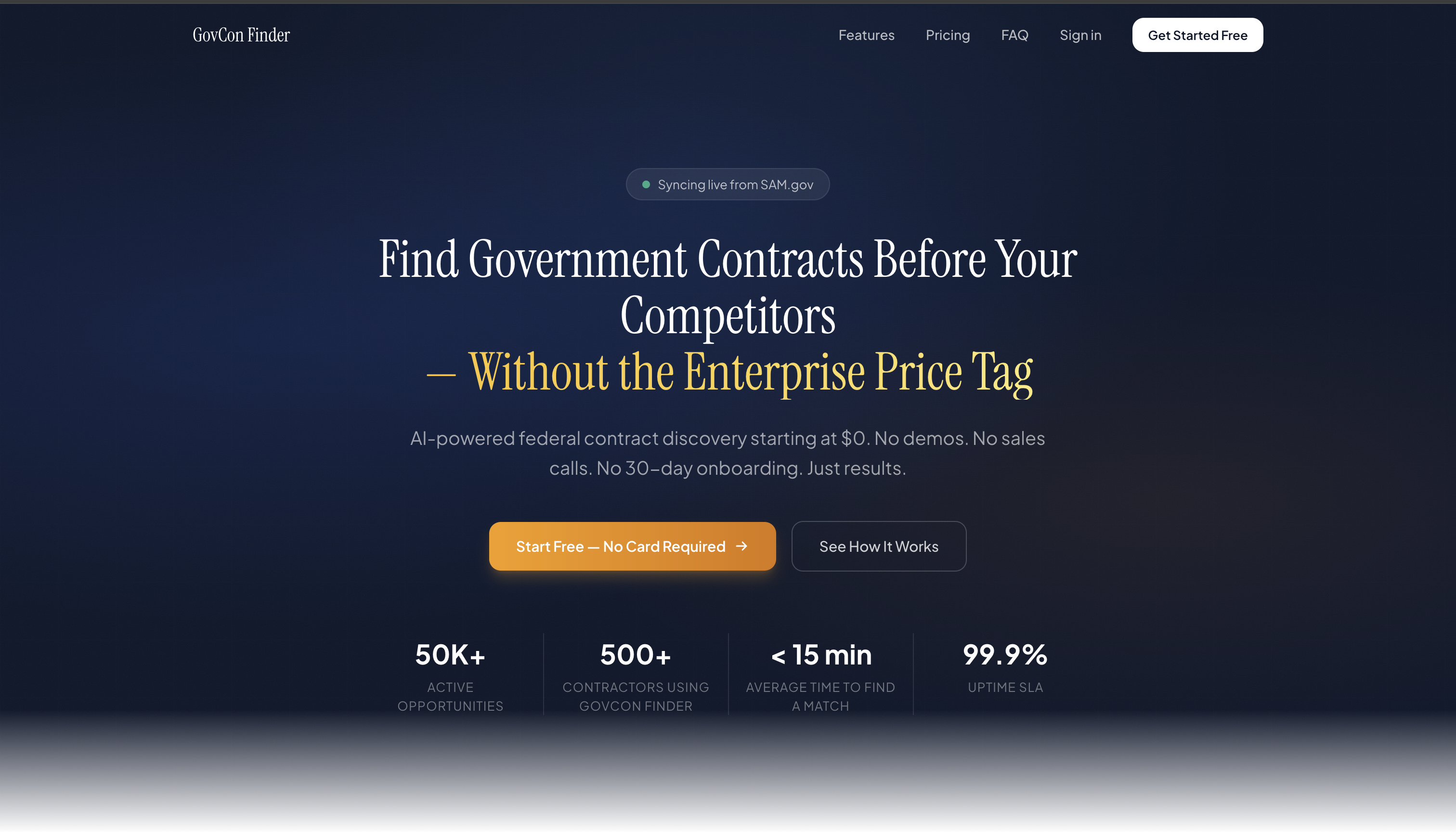 GovCon Finds – AI-powered federal contract discovery for small businesses. Surfaces SAM.gov opportunities, analyzes