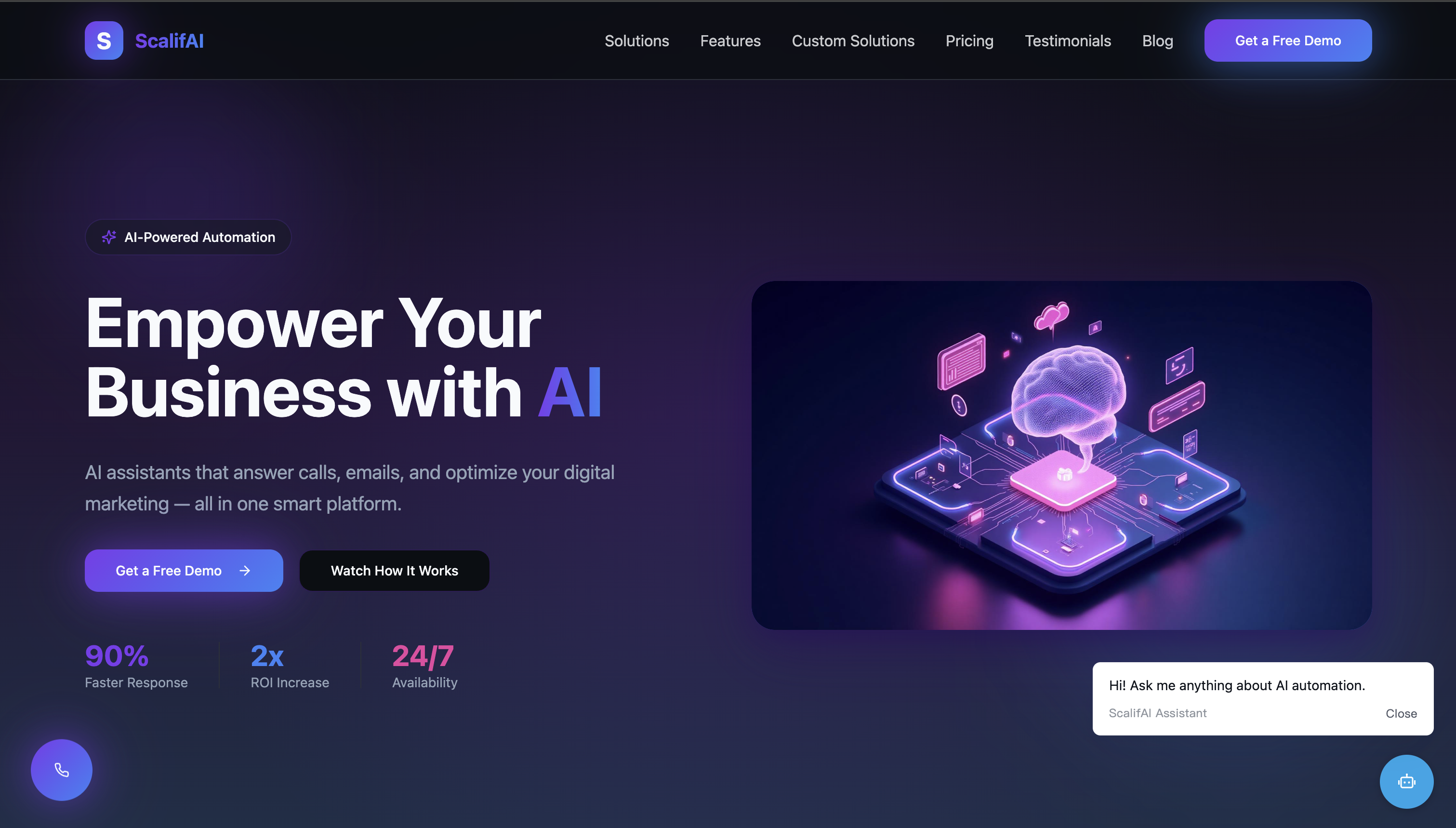 ScalifAI – AI-powered business automation platform. AI assistants that answer calls, emails, and optimize digit